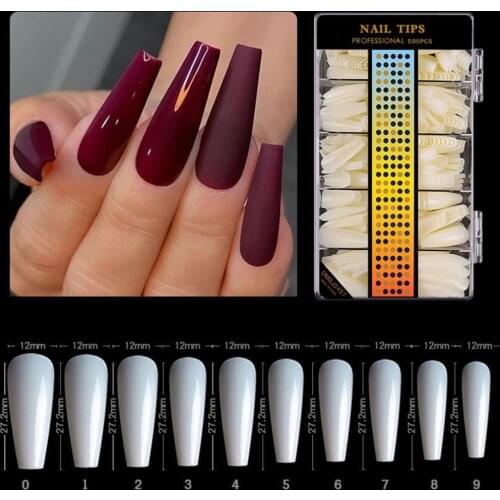 500Pcs C Curved Long Full Cover Frosted Extension Nails DIY Manicure Sticker