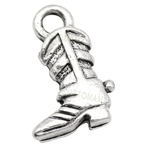 80pcs-Cowboy Boot Charms Antique Silver 2 Sided Boots Charm Pendant 16x11mm