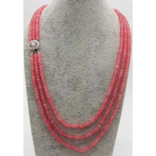 AAA++ 2x4mm Faceted Natural 3 Row Pink Morganite Faceted Beads Necklace 17-19