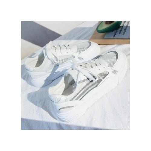 White Shoes For Women Female Thick Gym Shoes Woman Ventilation Hundred Up Blue Patchwork Skate Shoes Flat Trend Tennis Shoes