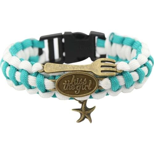 Veterans American Flag Bracelet Jesus Moon Kiss the Girl Fork Starfish Outdoor Survival Paracord Bracelets Women Men Jewelry