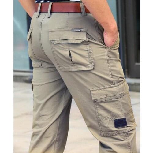 ZHAN DI JI PU New Arrival Multi Pocket Solid Men Cargo Pants Loose Straight Casual pants Big yards Men Trousers Size: 30-44
