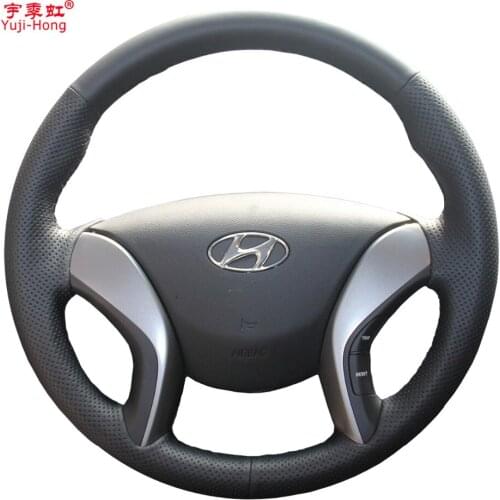 Yuji-Hong Artificial Leather Car Steering Wheel Covers Case for HYUNDAI Elantra 5 Avante i30 2013-2015 Black Cover