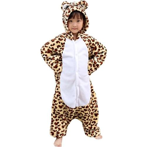 Leopard Kigurumis For Children Animal Panther Flannel Warm Pajamas Boy Girl Halloween Suit Winter Sleepwear Funny Cute