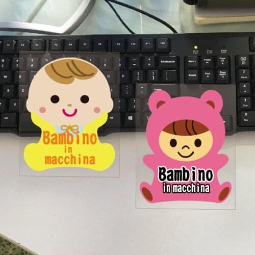 Italian Language Baby in Car Cute Cartoon Decals Waterproof Car Stickers