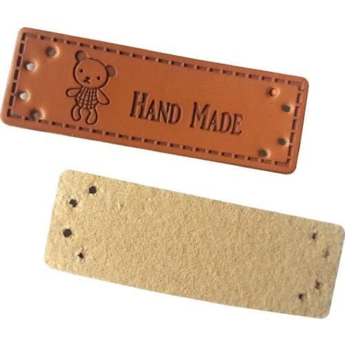 Lovely Bear Logo Handmade Leather Labels With Bear For Needlework Hand Made Label For Gift Tags Sewing Tag For Clothing