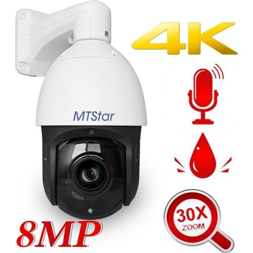 Hikvision Compatible MTStar 4K 8MP 30X Zoom 6 Inch IP PTZ Camera IR 300m Onvif P2P Two Way Audio Starlight Outdoor CCTV Camera