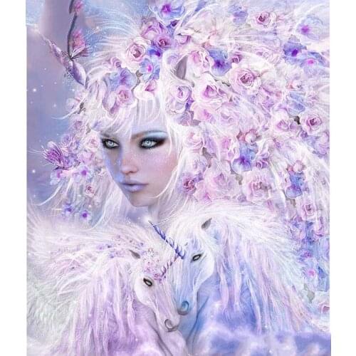 JMINE Div 5D Unicorn Girl Rose Flower elf Full Diamond Painting cross stitch kits art Cartoon 3D paint by diamonds