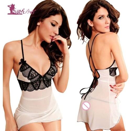 Lurehooker 2017 Plus Size Sexy Lingerie White Perspective Sheer Nightdress Straps Cross Bundled Lace Temptation Erotic Underwear