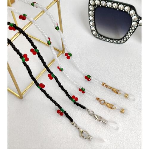 Trendy Crystal Cherry Bead Sunglasses Chain Mask Lanyard Strap Glasses Holder Antislip Chains Beaded Eyewear Jewelry Accessories