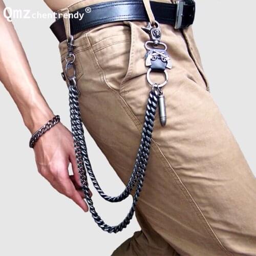 Mens Waist Key Chain Vintage Heavy Rock Metal Hip Hop Gothic Punk Skeleton Bullet Pants Trousers Jean Biker Wallet Key Ring