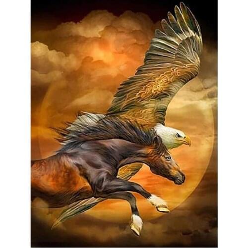 KAMY YI Boutique Horse Galloping Eagle Flying Competition Full Diamond Cross Stitch Kit Art High Quality Portrait 3D Painting