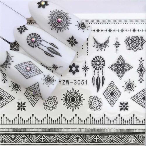 Nail art sticker black hollow lace necklace dream catcher feather diamond cartoon animals image manicure water mark decals FW037
