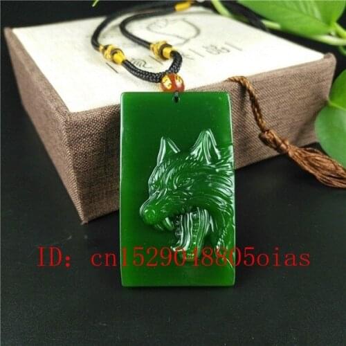 Natural Green Chinese Jade Wolf Totem Pendant Necklace Fashion Charm Jewelry Carved Amulet Gifts for Women Men