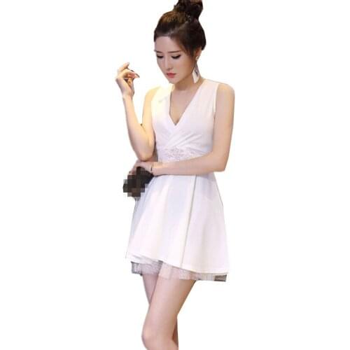 ZB3773 New summer 2020 women fashion sexy v-neck sleeveless lace topless back and slim dress cheap wholesale