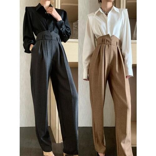 2020 new style is better than wide leg pants, showing high waist, thin waist and slightly wide leg tapered pants for women