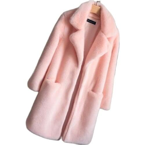 2020 Women Mink Faux Fur Coat Solid Female Turn Down Collar Autumn Winter Warm Fake Fur Lady Coat Casual Jacket m721