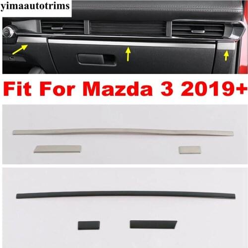 Car Center Console Dashboard Strips Decor Cover Trim Silver / Black Brushed Stainless Steel Accessories For Mazda 3 2019 - 2021