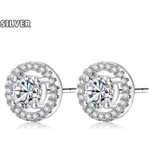 Luxury Round Stud Earrings Hearts& Arrows Cut High Quality Cubic Zirconia Stone Women Earrings Jewelry Wholesale Lots Bulk