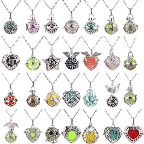 Mixed Fashion Music Ball Bell Antique Aromatherapy Diffuser Locket Pendant Necklace Charm Perfume Essential Oil Box DIY Jewelry
