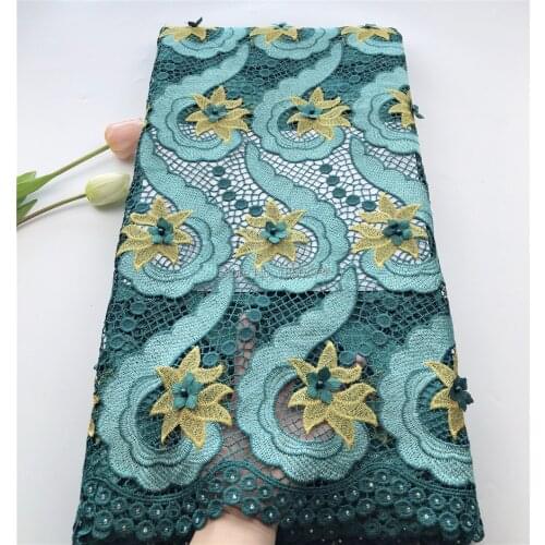 Special Style 3D Handwork Flower Guipure Cord Lace Fabric Green 5 Yard Water Soluble Cord Laces With Stones/Beaded For Party Sew