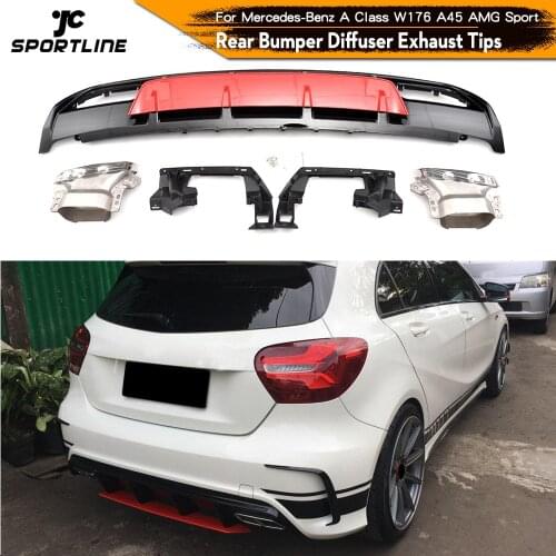 ABS Rear Diffuser Bumper Lip Spoiler With Exhaust for Mercedes-Benz A Class W176 A45 AMG A180 A200 Hatchback 4 Door 2013 - 2018