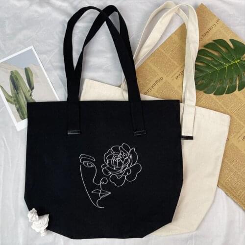 Abstract Women Shoulder Bag Canvas Handbag Korean Style Tote Canvas Shopping Bags with Handles Washable Shopper Groceries Bag