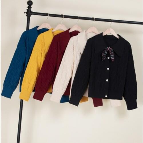 Fall 2021 korean fashion round neck black cute tops cardigans womens crochet pink top knitted sweaters long sleeve top clothing