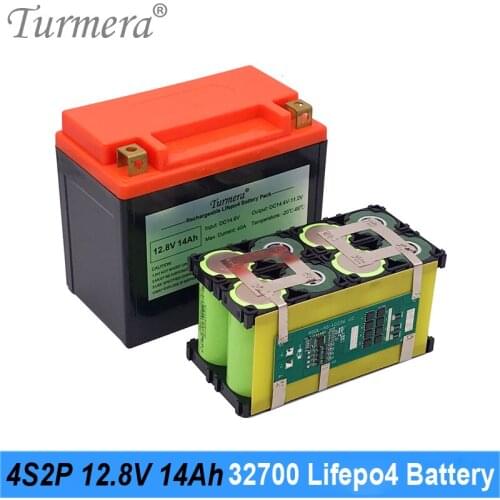 Turmera 12.8V 14Ah 32700 Lifepo4 Battery with LCD 4S 40A Balance BMS for 12V Motorcycle and UPS Replace Lead Acid Batteries Use