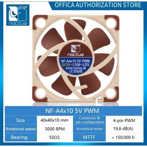 Noctua NF-A4x10 PWM 3pin/4pin 12V/5V Case Fan 40x40x10mm Thin Fan PWM Intelligent Temperature Control Ultra Small Fan