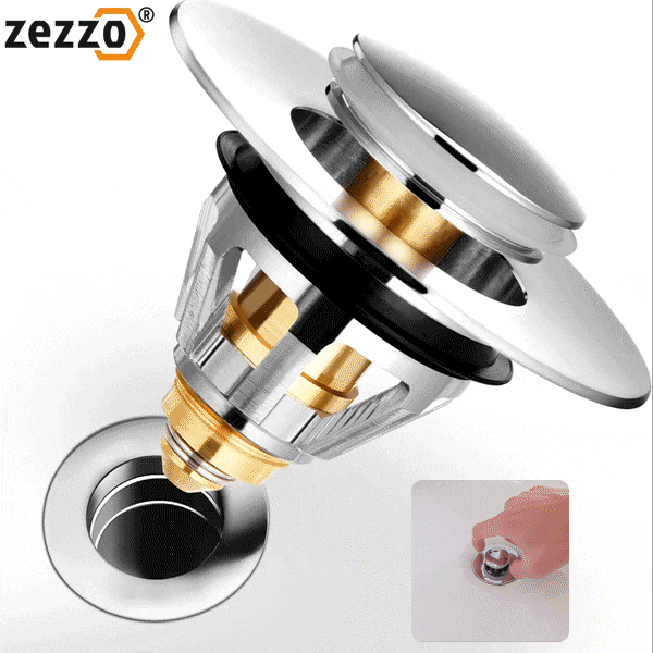 Zezzo Universal Basin Pop-up Drain Filter Stainless Steel Bounce Core Push-type Tool Build-in Strainer Basin Pop-up Drain Filter