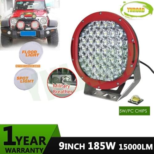 YNROAD 2pcs red 185w 9inch led driving light red led off road light led work light for SUV,ATV,UTV use 15000LM IP68