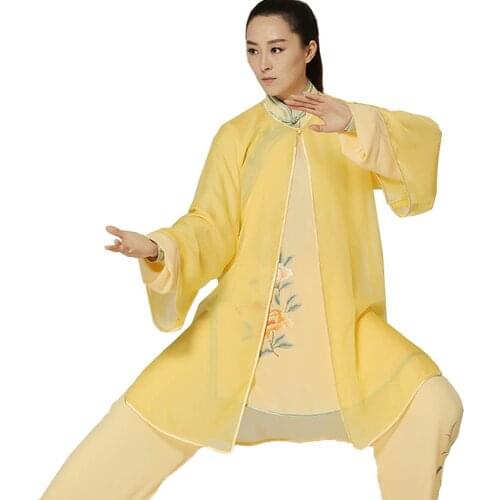 Custom Made Women Spring Embroidery Tai Chi Suit Veil Taiji Uniforms Cotton and linen Performance clothing