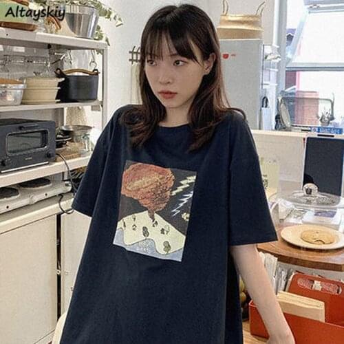 New T-shirts Women Short-sleeve Summer Loose Simple Korean O-neck Vogue Casual Daily Breathable All-match Harajuku Female Sweet