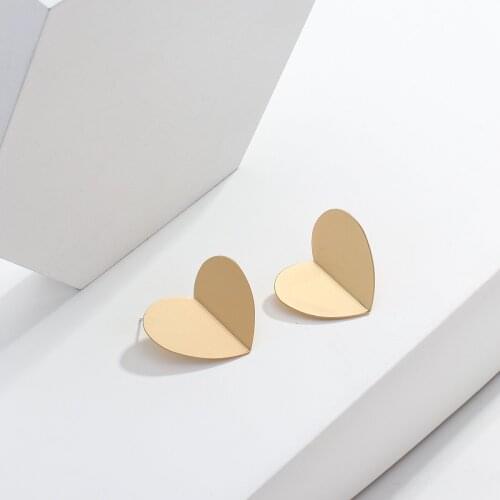 AENSOA Unusual Heart alloy Drop Earrings Fashion Statement Gold Color Stud Earrings for Women Unique Jewelry 2021 Trendy