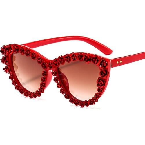 Woman Sunglasses Cat Eye Sunglasses Handmade Rose Sun Glasses Luxury Exquisite Glasses Female UV400 Shades Mirror Gafas De Sol