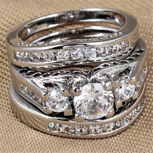 Modyle 2020 New Brand 3pc/set AAA CZ Stone Ring Set Female Silver Color Crystal Wedding Ring for Woman