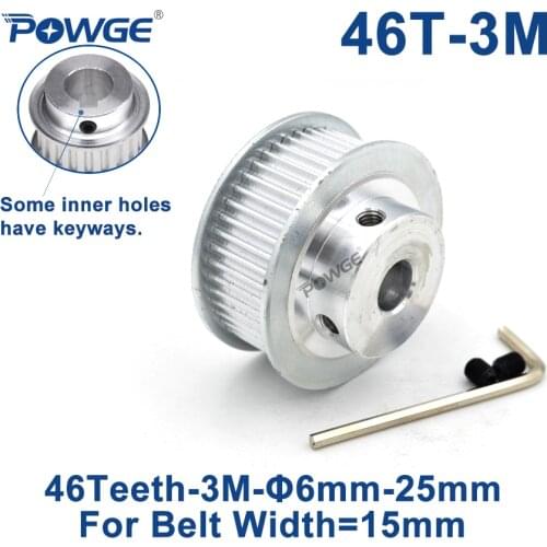 POWGE 46 Teeth HTD 3M Timing Pulley Bore 6/8/10/12/14/15/16/17/19/20/25mm for Width 15mm 3M Synchronous belt HTD3M 46Teeth 46T