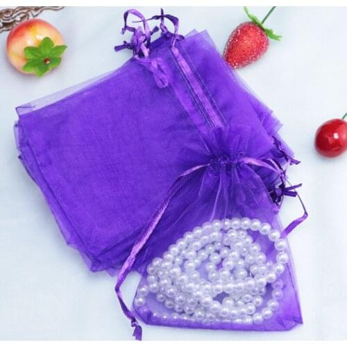200pcs/lot Deep Purple Organza Bag 5x7cm Mini Wedding Jewelry Gift Bag Drawstring Pouch Cute Charms Jewelry Packaging Bags