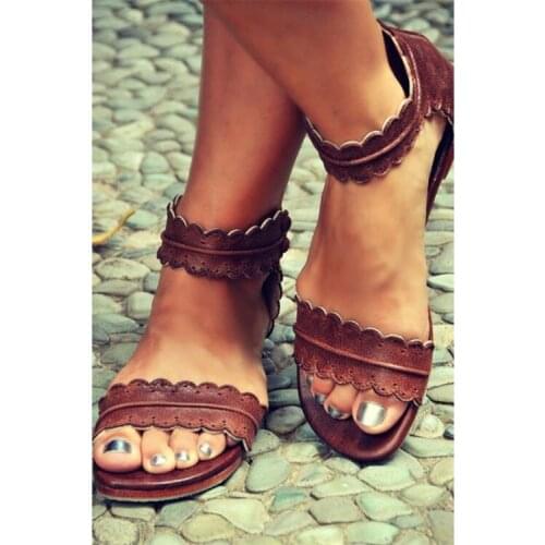 ASHIOFU Handmade Girls Flat Sandals Solid Back-to-school Beach Summer Shoes Casual Solid Retro Casual Sandals Shoes