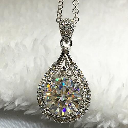 10K White Gold Women Pendants Necklaces Moissanite Diamond 0.5 1 2 3 4 5 Carat Round Wedding Engagement Party Pear Water Drop