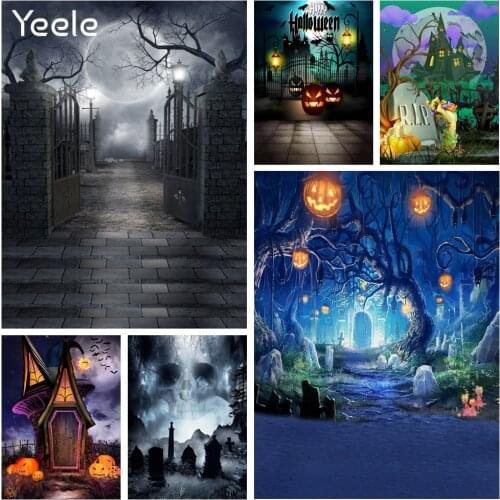 Yeele Halloween Backdrop Pumpkin Lantern Castle Forest Moon Tombstone Baby Photography Background For Photo Studio Photophone