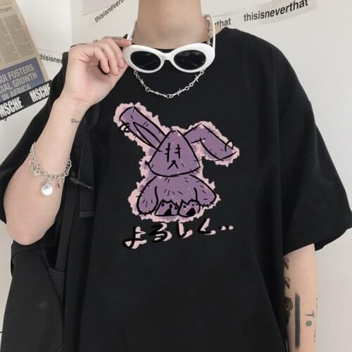 Japanese Ulzzang Cute Rabbit Gothic Aesthetic Mens T-shirts Dark Print Plus Size Fashion Tshirt Harajuku Vintage Cartoon Tops