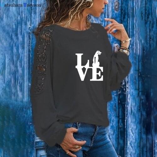 2021 Fashion Hot Sale Cotton Love Dog Tee Shirt Autumn Spring Long Sleeve Dog Lovers Funny Tshirt Women Casual Tshirts Top