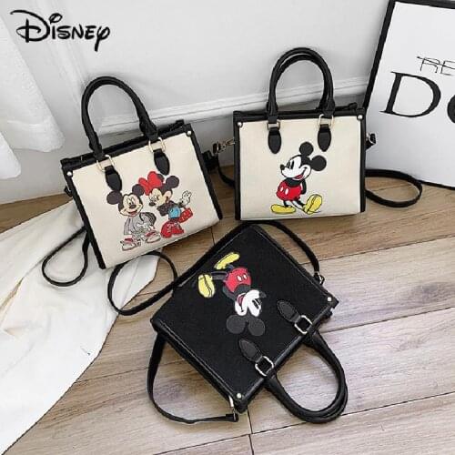 Disney Mickey Mouse Minnie Printed Canvas Shoulder High Capacity Cartoon Tote Fashion Women Travel Luggage Messenger Bag Gift