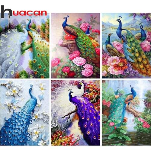 Huacan Diamond Painting 5d Peacock Full Square Drill Diamond Embroidery Sale Animal Mosaic Flower Needlework DIY Home Decor