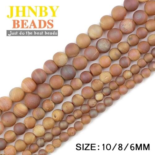 JHNBY Matte Cracking Champagne electroplate carnelian beads 6/8/10MM Natural Stone Round Loose beads Jewelry bracelet making DIY