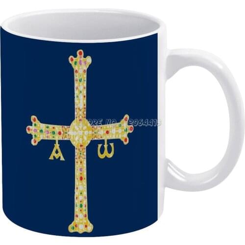 Asturias Cross Coffee Mugs Ceramic Personalized Mugs 11 Oz White Mug Tea Milk Cup Drinkware Travel Mug Asturias Cross Spain Alfa
