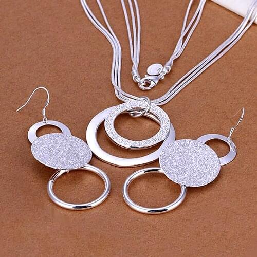 20Sets Fashion women 925 Silver Jewelry Sets Womens Necklace Earrings Kits Sand Double Loop