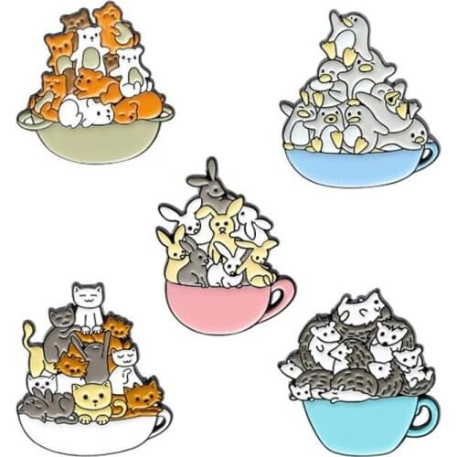 Cat And Rabbit Lapel Pins Cute Enamel Badges Anime Brooches On Backpack Women Mini Hijab Pin Decorative Badge Brooch For Clothes